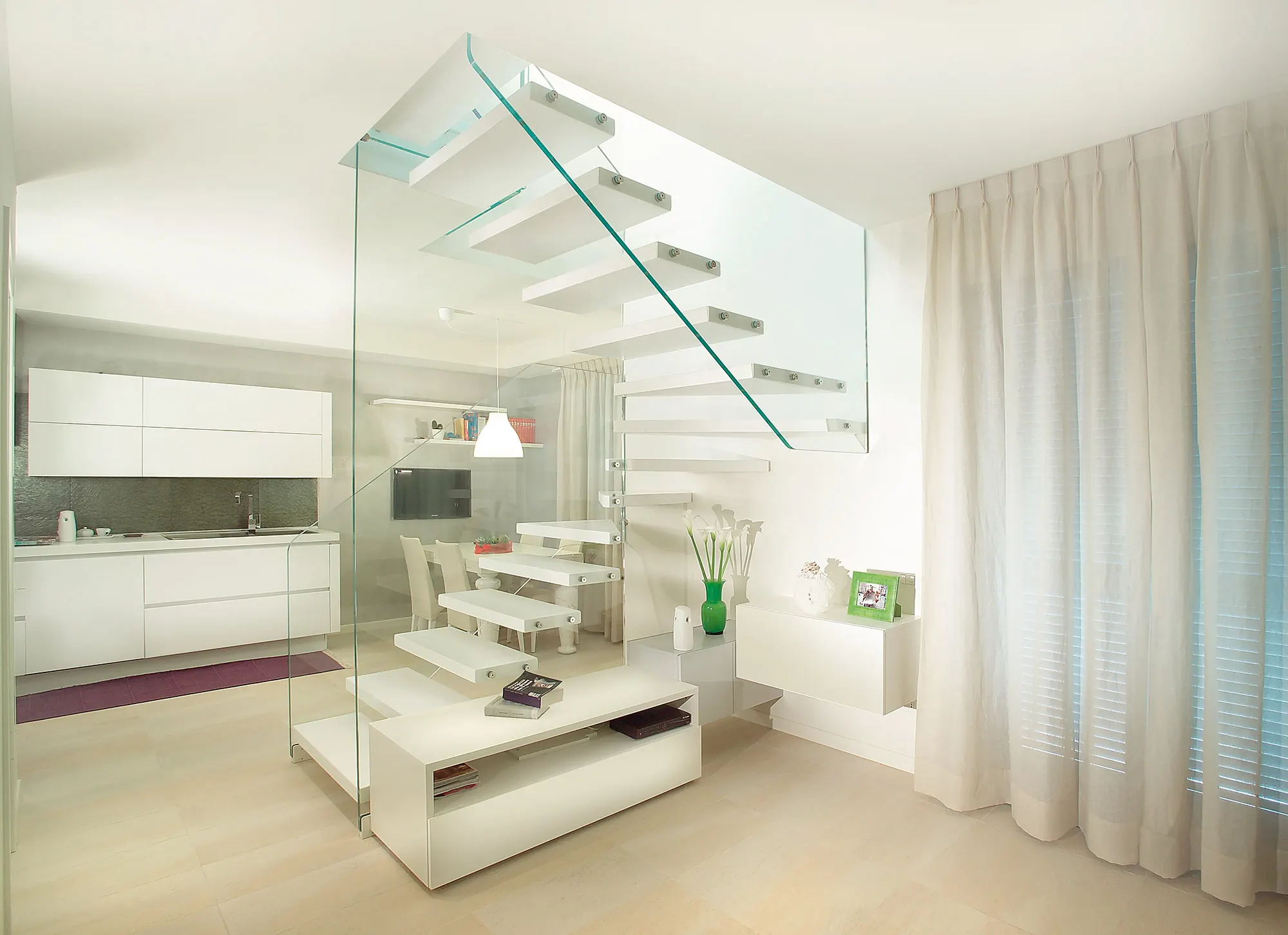 glass stairs wooden steps marretti