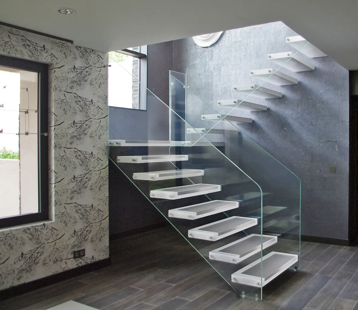 glass stairs wooden steps marretti5