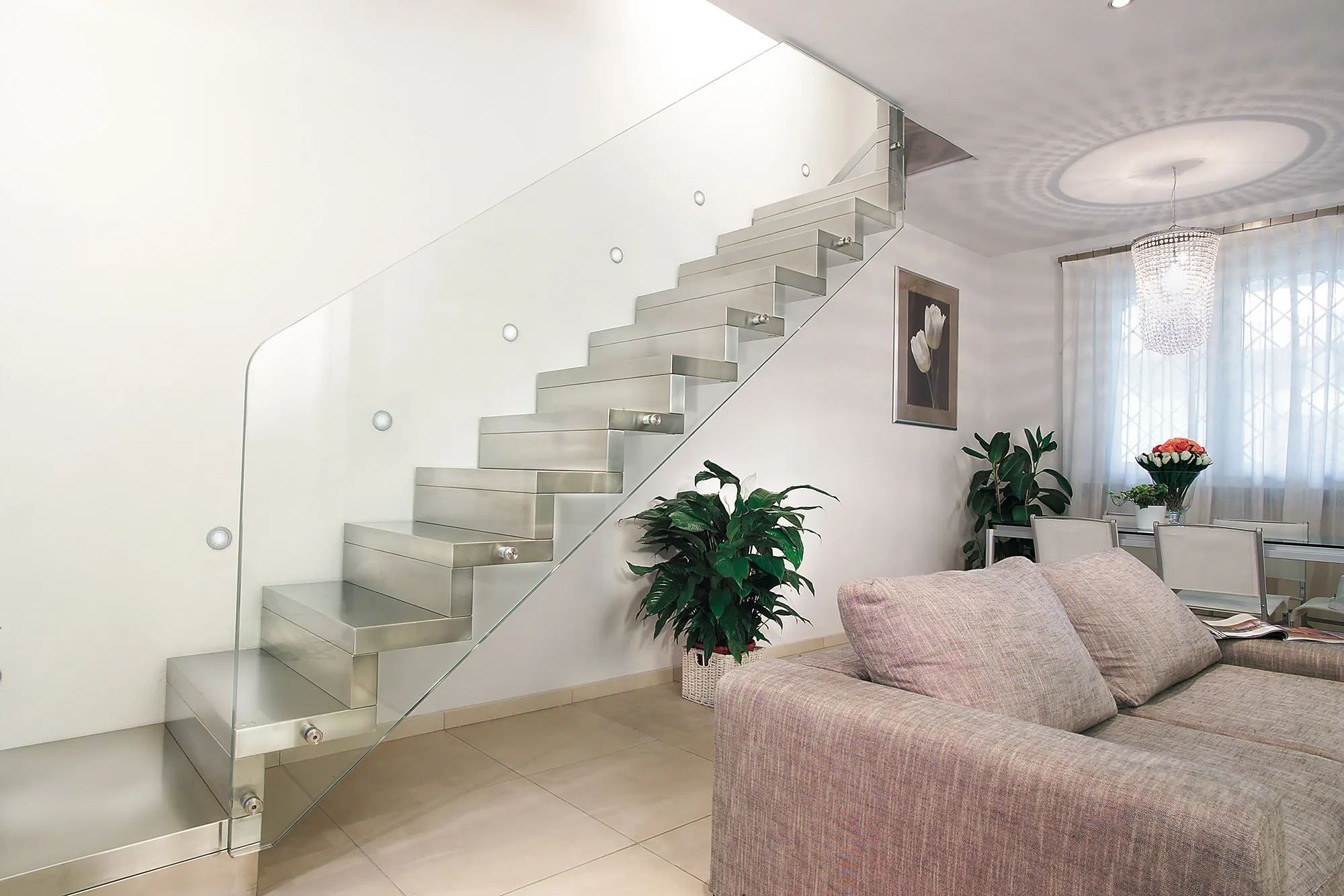 stainless steel plated wooden cantilever staircase marretti1