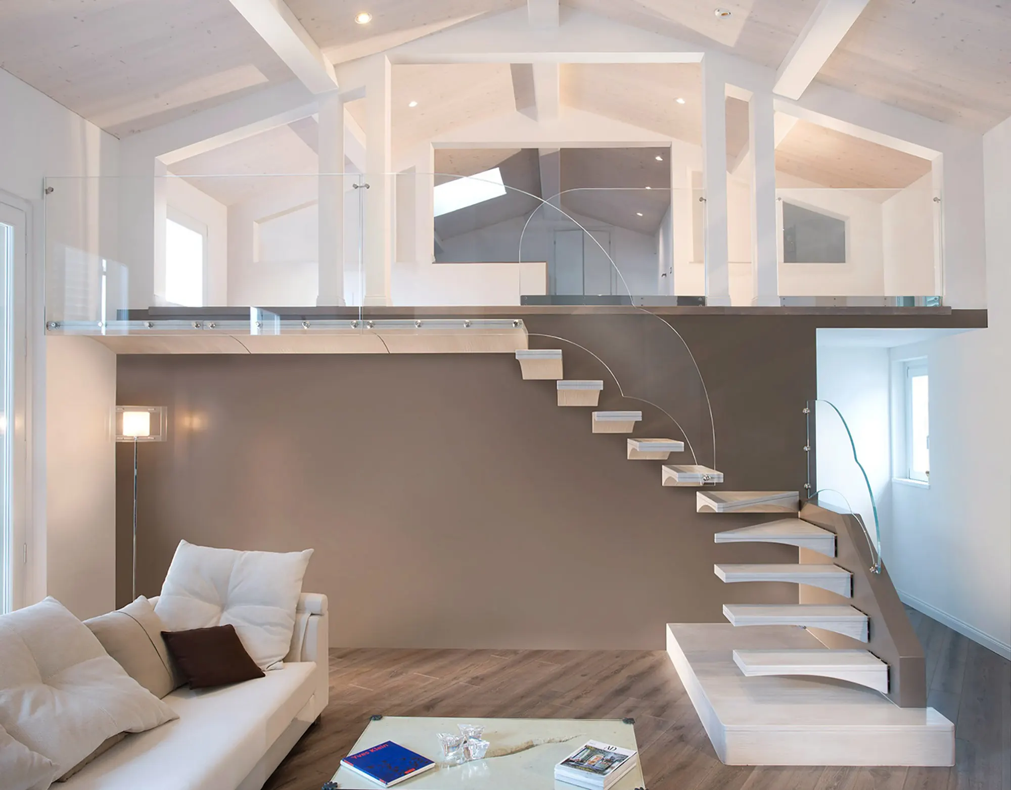 wing shaped open cantilever staircase